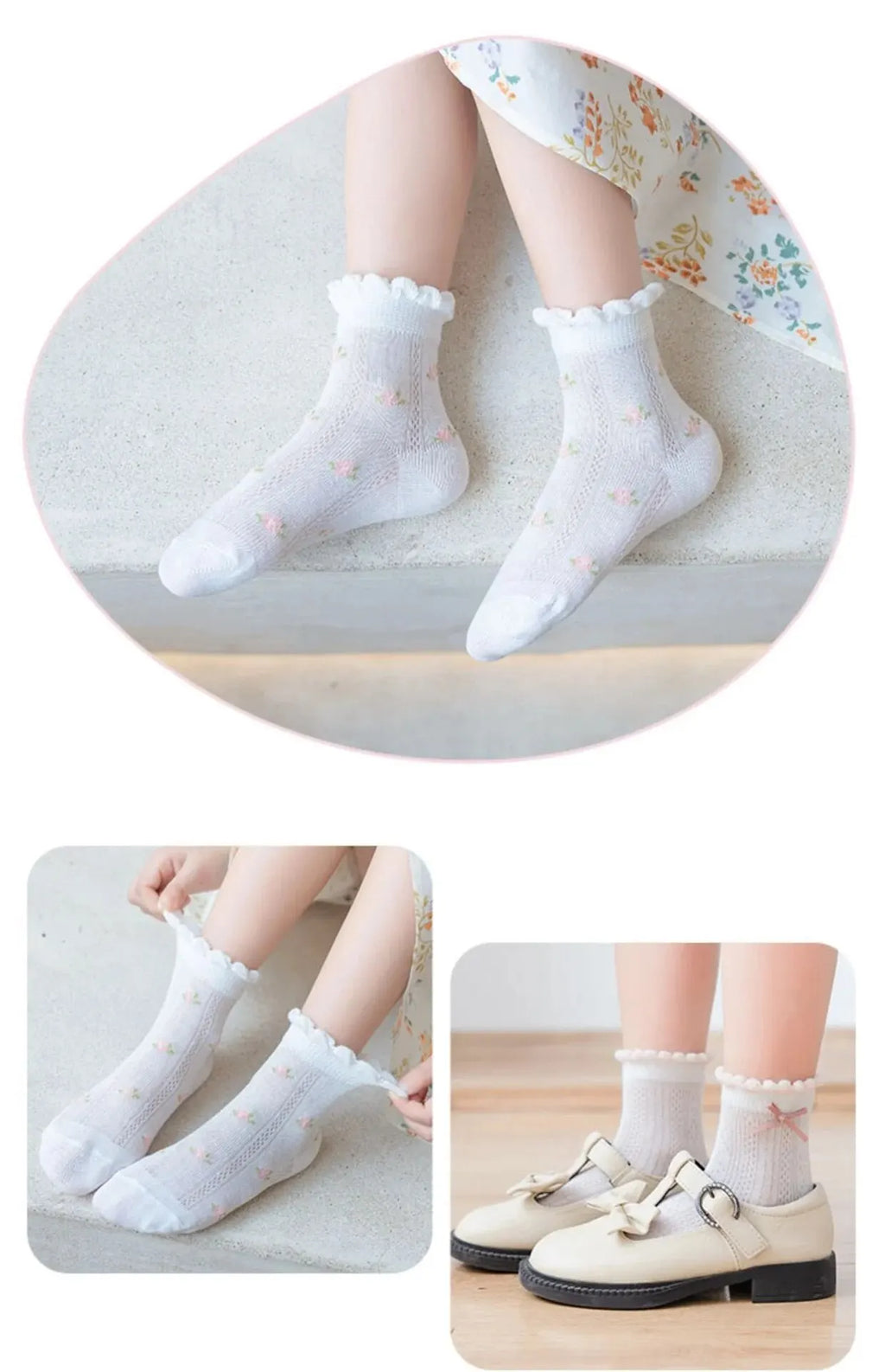 Kids Cartoon Flower Socks – 5-Pair Cotton Mesh Set