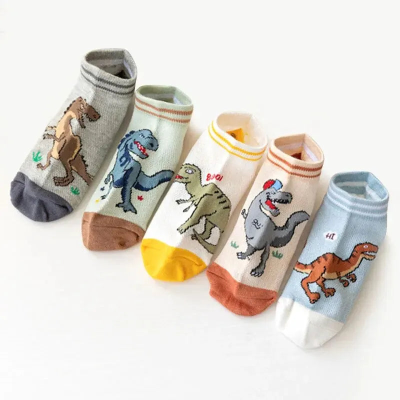 Boys Dinosaur Pattern Socks – 5-Pair Soft & Breathable Kids Socks