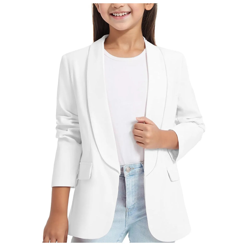 Girls' Floral Long Sleeve Suit Jacket – Open Front Winter Blazer