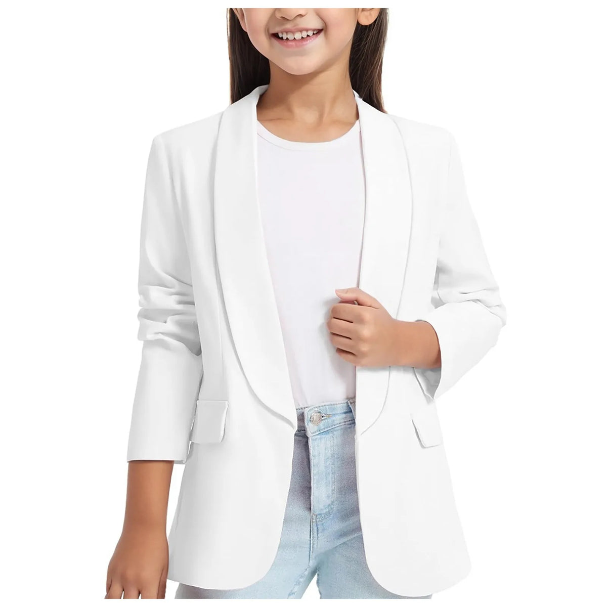 Girls' Floral Long Sleeve Suit Jacket – Open Front Winter Blazer