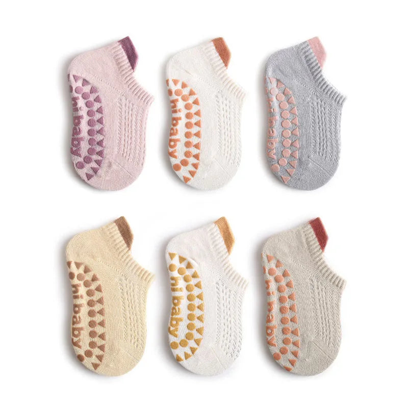 Baby Toddler Cotton Non-Slip Socks – 6-Pair Set for Boys & Girls