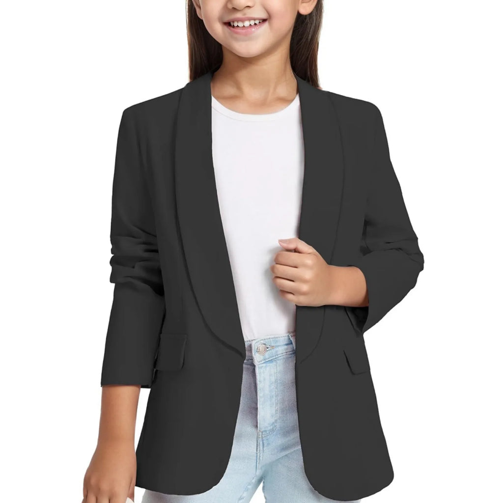 Girls' Floral Long Sleeve Suit Jacket – Open Front Winter Blazer