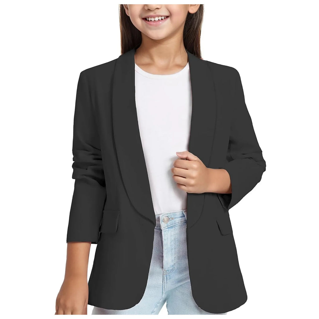 Girls' Floral Long Sleeve Suit Jacket – Open Front Winter Blazer